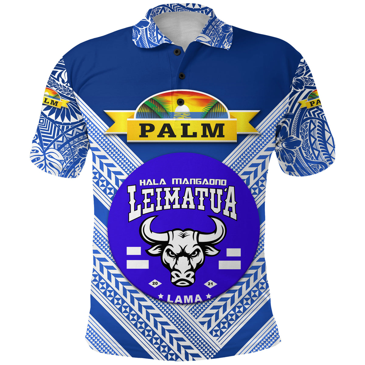 Custom Mate Maa Tonga Polo Shirt Leimatua Bulls Creative Style Blue NO.1, Custom Text and Number LT8 - Polynesian Pride