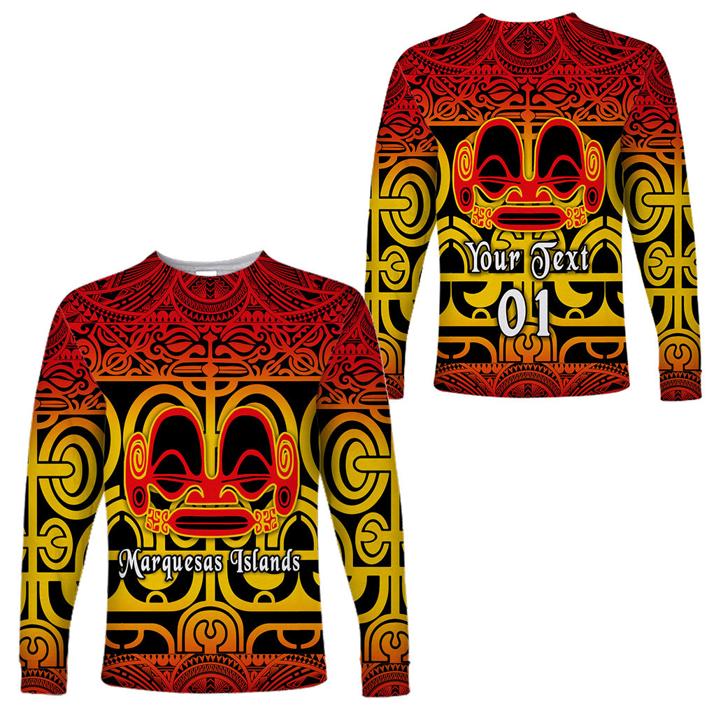 (Custom Personalised) Marquesas Islands Long Sleeve Shirt Marquesan Tattoo Simple Style - Gradient Red LT8 Unisex Red - Polynesian Pride