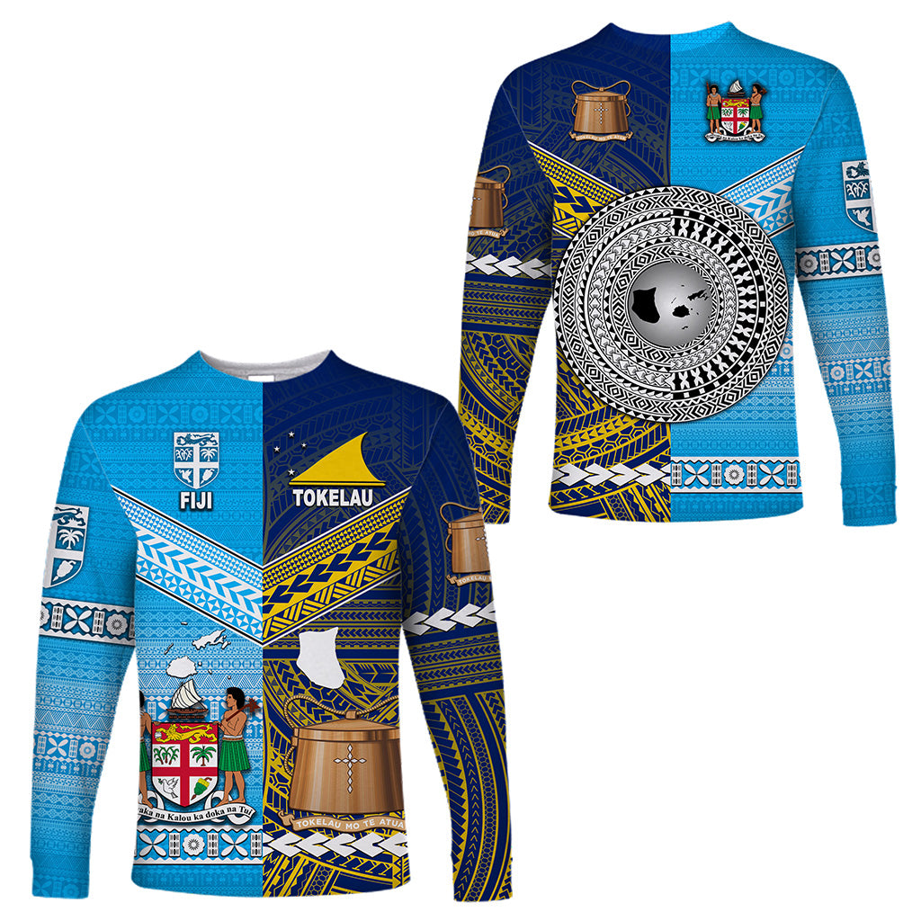 Fiji and Tokelau Long Sleeve Shirts Together LT8 Unisex Blue - Polynesian Pride