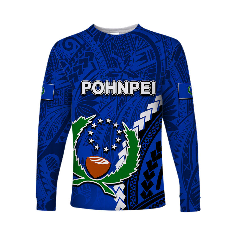 (Custom Personalised)Pohnpei Long Sleeve Shirts Polynesian Style LT6 Unisex Blue - Polynesian Pride