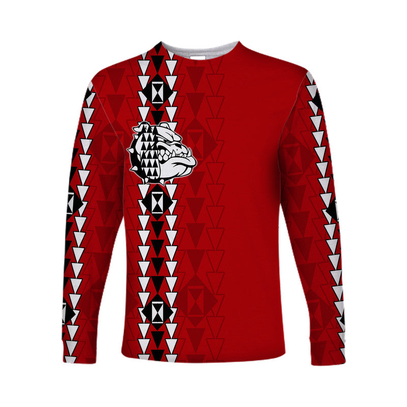 Hawaii - Waialua Bulldogs High Mix Kakau Long Sleeve Shirts LT6 Unisex Red - Polynesian Pride