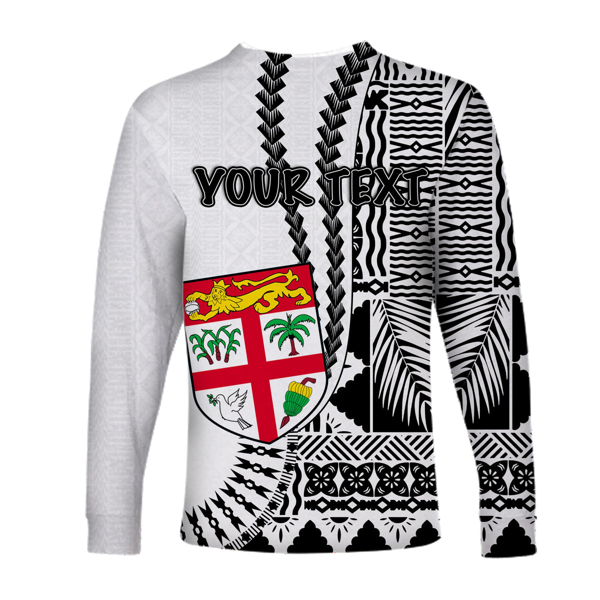 (Custom Personalised) Fiji Long Sleeve Shirt Masi Tapa Patterns White Style LT6 - Polynesian Pride