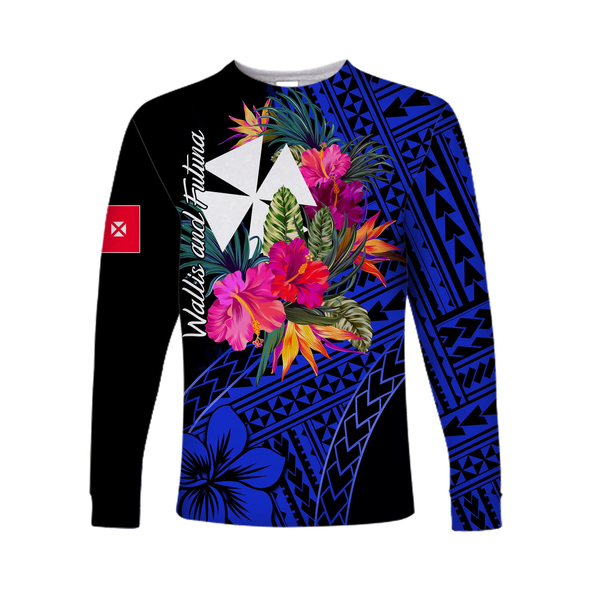 Wallis and Futuna Long Sleeve Shirts Hibiscus Blue No.1 Color LT6 Unisex Blue - Polynesian Pride