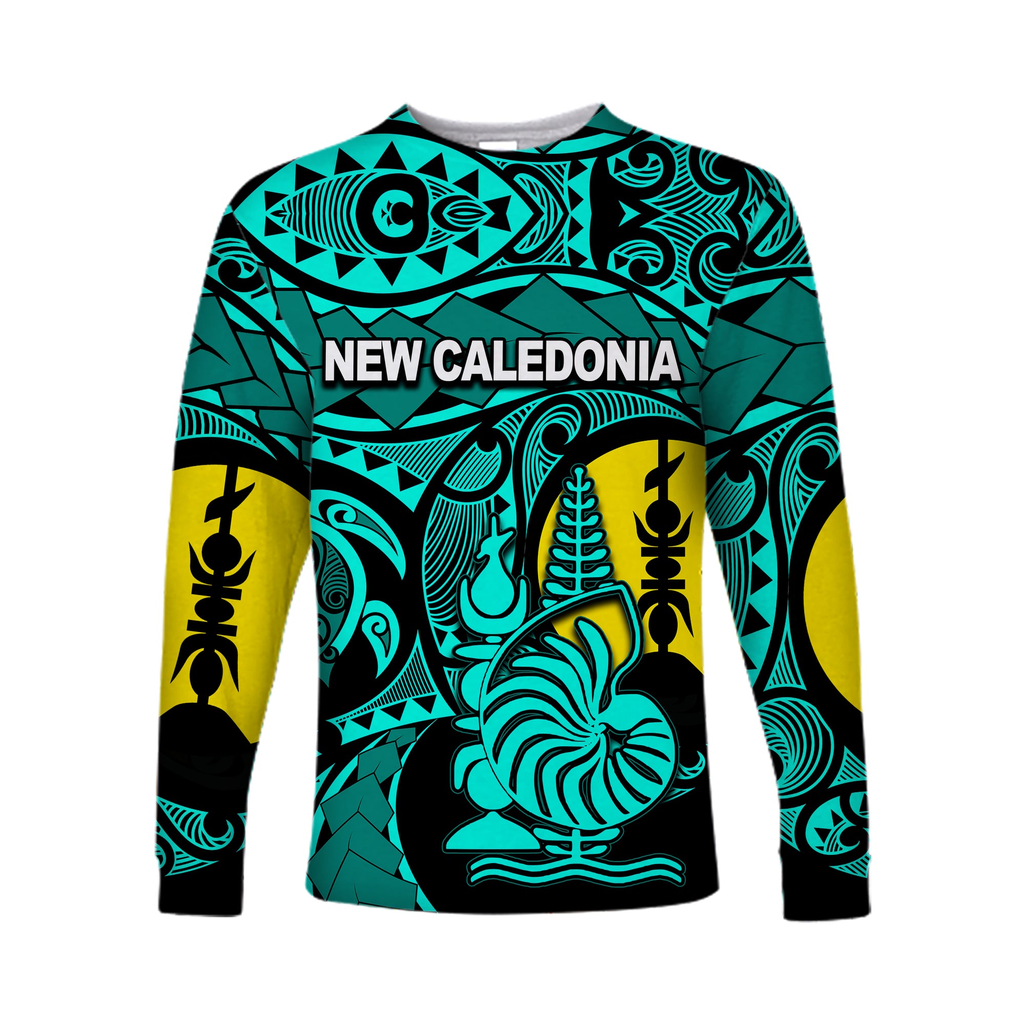 (Custom Personalised)New Caledonia Long Sleeve Shirts Turquoise Color LT6 Unisex Green - Polynesian Pride