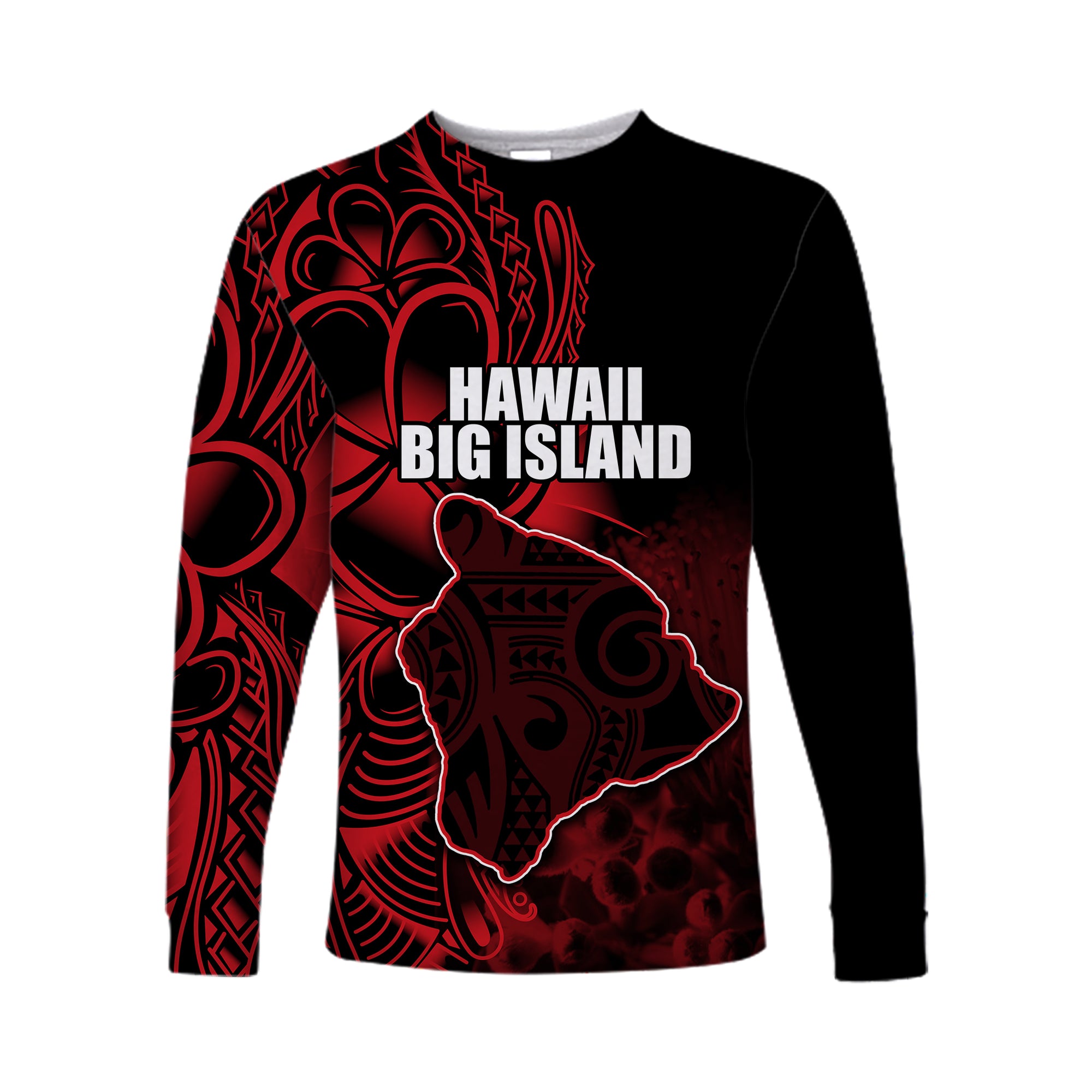 (Custom Personalised) Hawaiian Islands Long Sleeve Shirts The Big Island LT6 Unisex Red - Polynesian Pride