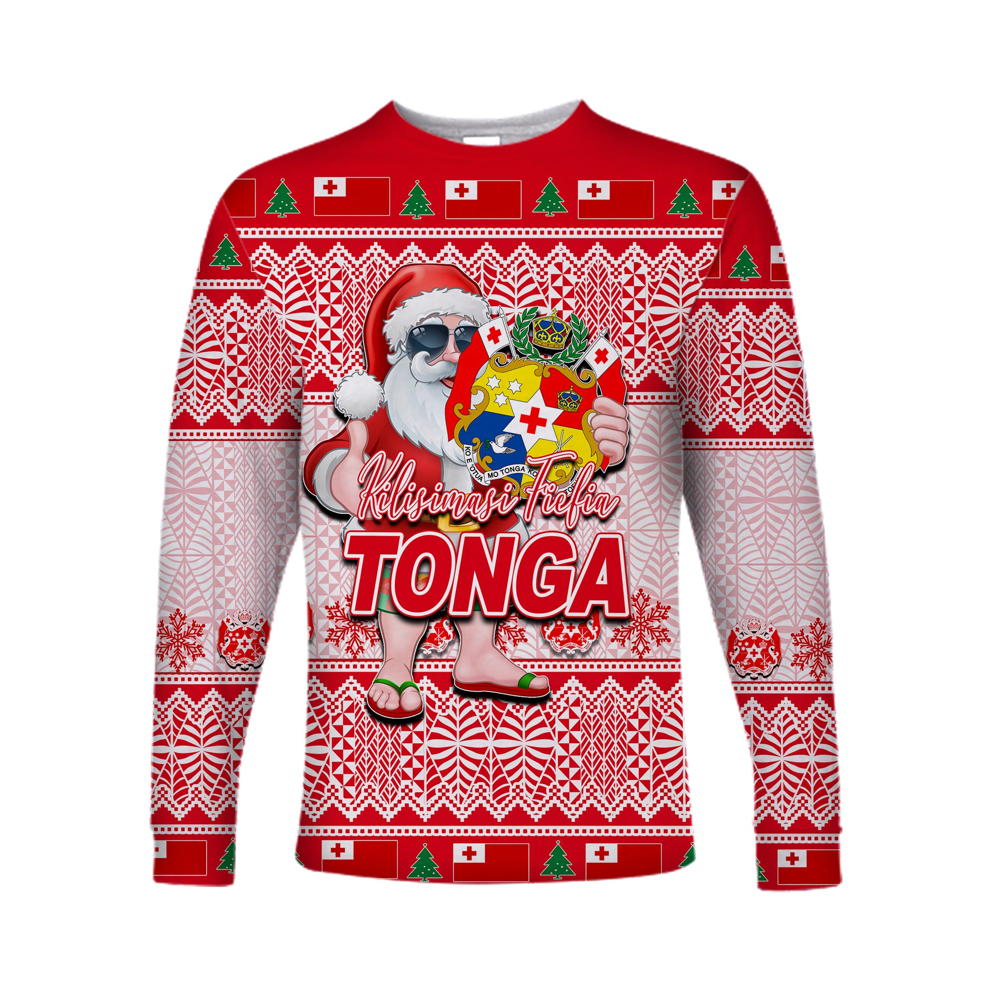 Tonga Christmas Long Sleeve Shirt Cool Santa Claus LT6 Unisex Red - Polynesian Pride