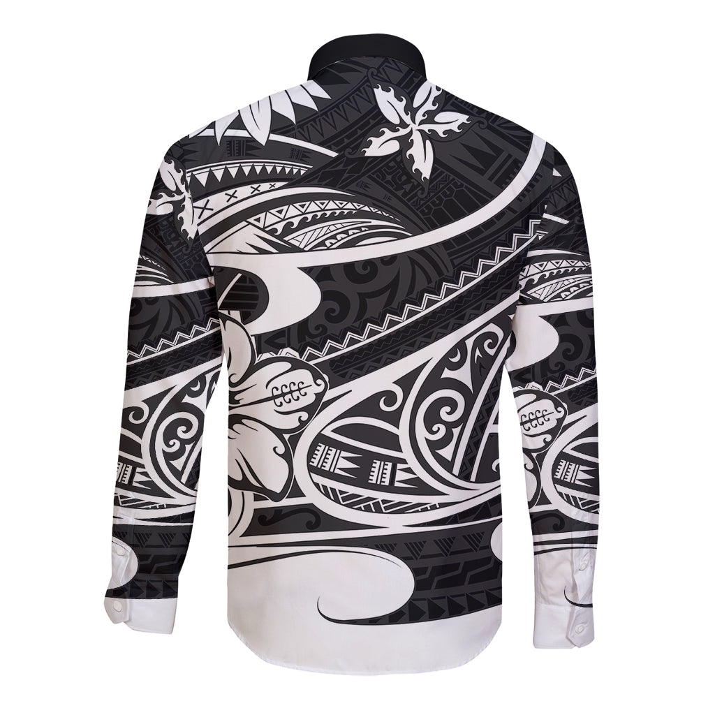 Polynesian Tribal Long Sleeve Button Shirt Black LT6 - Polynesian Pride