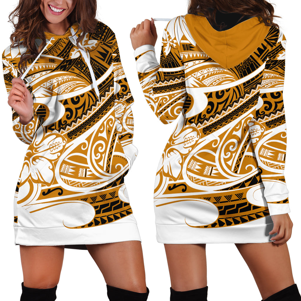 Polynesian Tribal Hoodie Dress Gold LT6 Gold - Polynesian Pride