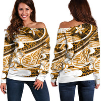 Polynesian Tribal Off Shoulder Sweater Gold LT6 Women Gold - Polynesian Pride