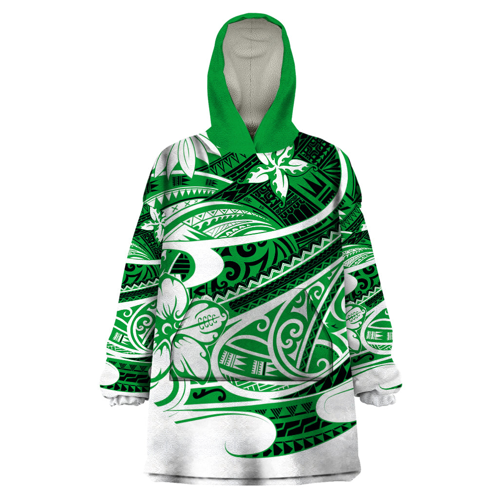 Polynesian Tribal Wearable Blanket Hoodie Green LT6 One Size Green - Polynesian Pride