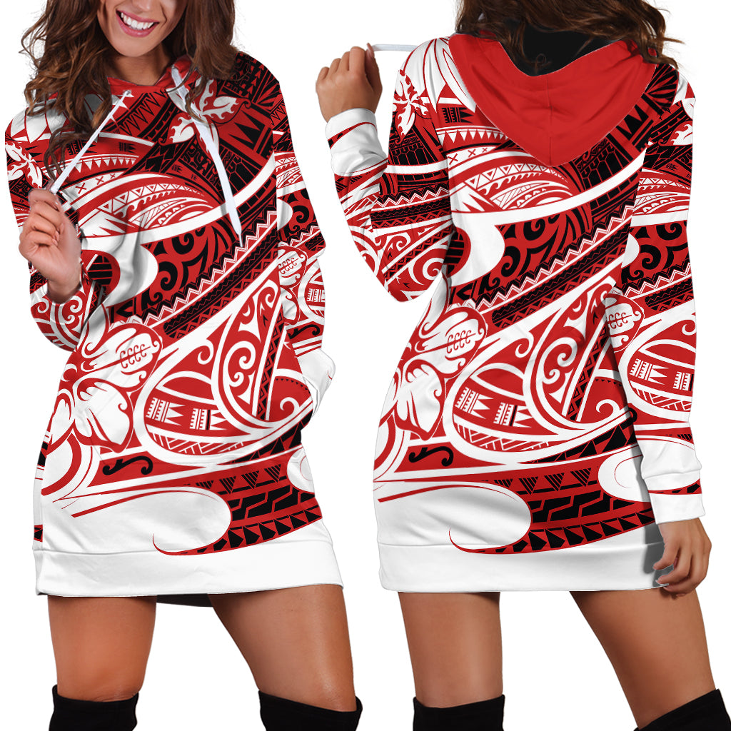 Polynesian Tribal Hoodie Dress Red LT6 Red - Polynesian Pride