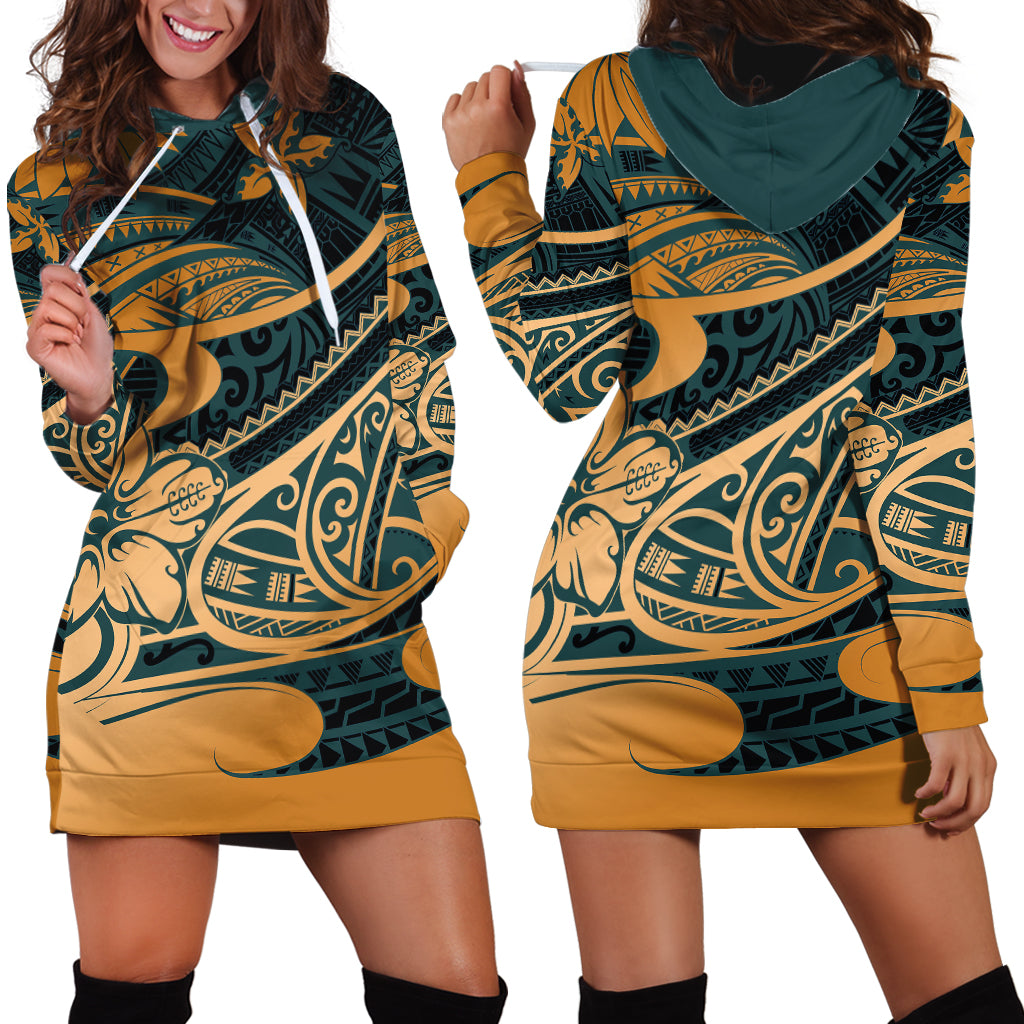 Polynesian Tribal Hoodie Dress LT6 Green - Polynesian Pride