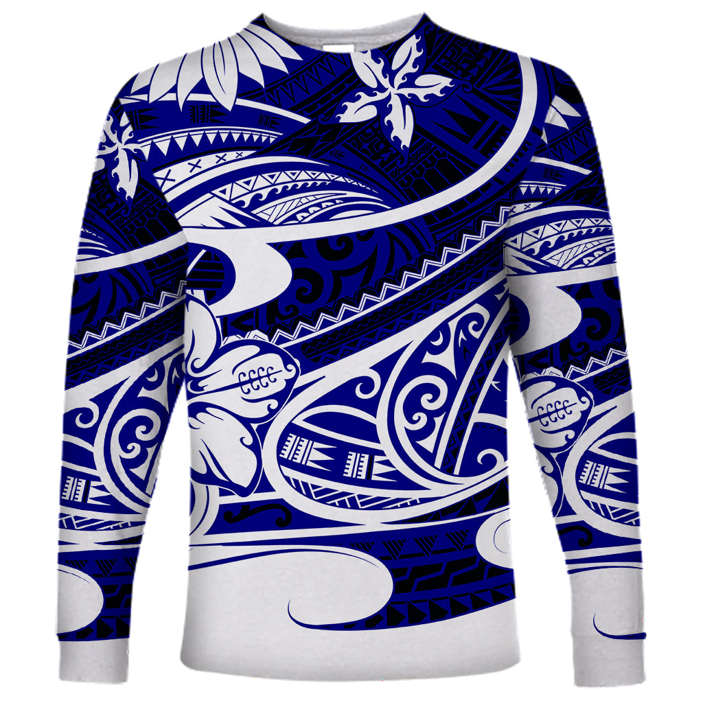 Polynesian Tribal Long Sleeve Shirt Blue LT6 Unisex Blue - Polynesian Pride