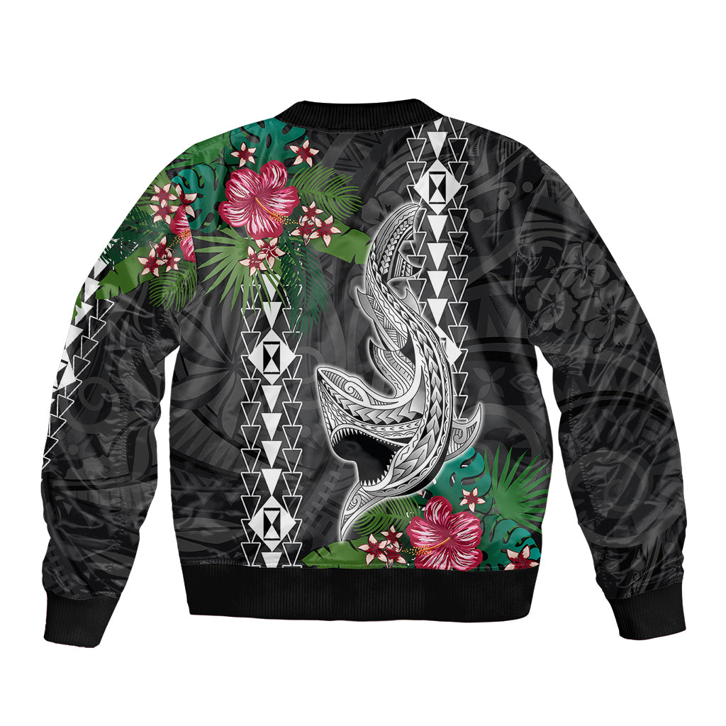 Hawaii Kakau Bomber Jacket Mix Sharks Polynesian Hibiscus LT6 - Polynesian Pride