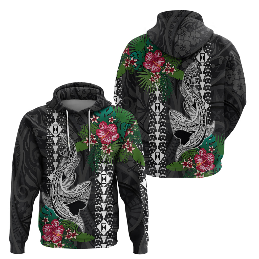 Hawaii Kakau Hoodie Mix Sharks Polynesian Hibiscus LT6 Pullover Hoodie Black - Polynesian Pride