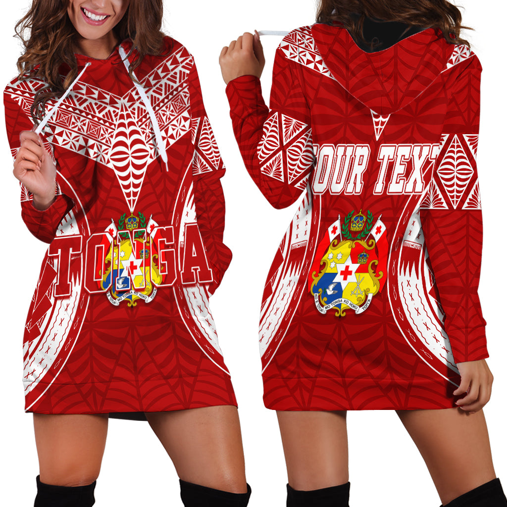 Personalised Tonga Independence Day Hoodie Dress Kupesi Pattern Mix Style LT7 Red - Polynesian Pride