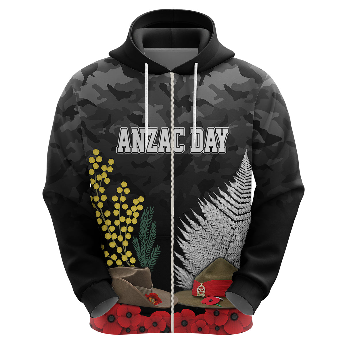 ANZAC DAY Hoodie Camo Style Slouch Hats Mix Silver Fern Golden Wattle LT7 - Polynesian Pride