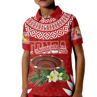 Personalised Tonga Independence Day Kid Polo Shirt Kumete Kava Bowl With Plumeria LT7 Kid Red - Polynesian Pride