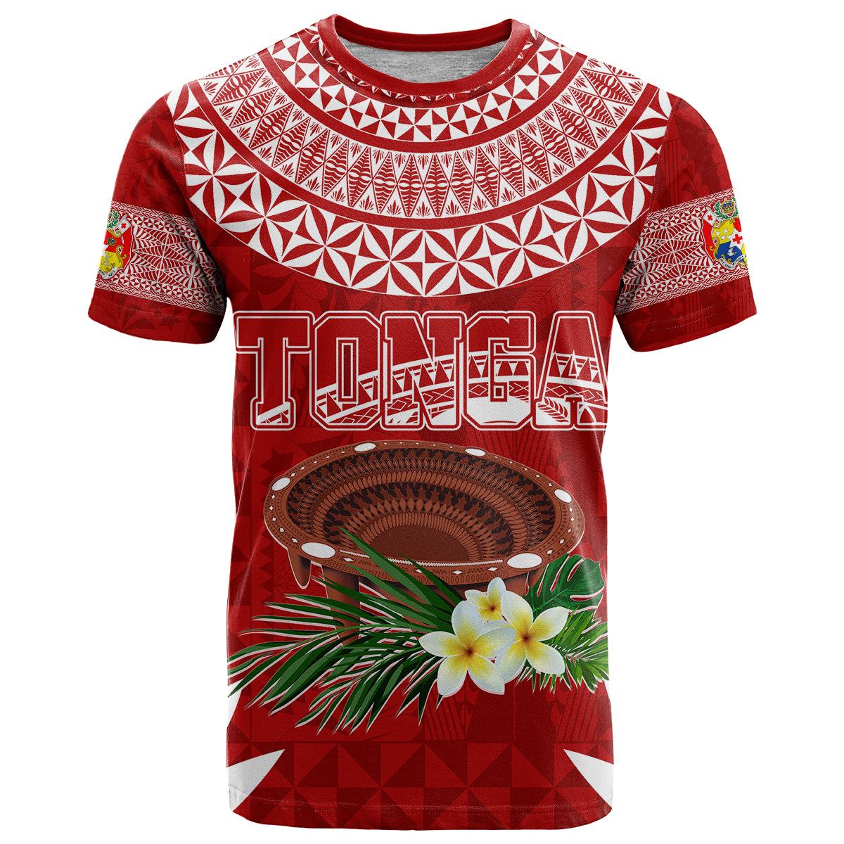 Custom Tonga Independence Day T Shirt Kumete Kava Bowl With Plumeria LT7 Red - Polynesian Pride