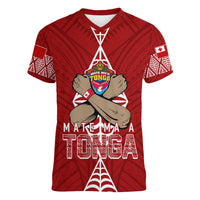 Personalised Tonga Rugby Women V Neck T Shirt Mate Ma'a Tonga Independence Day LT7 - Polynesian Pride