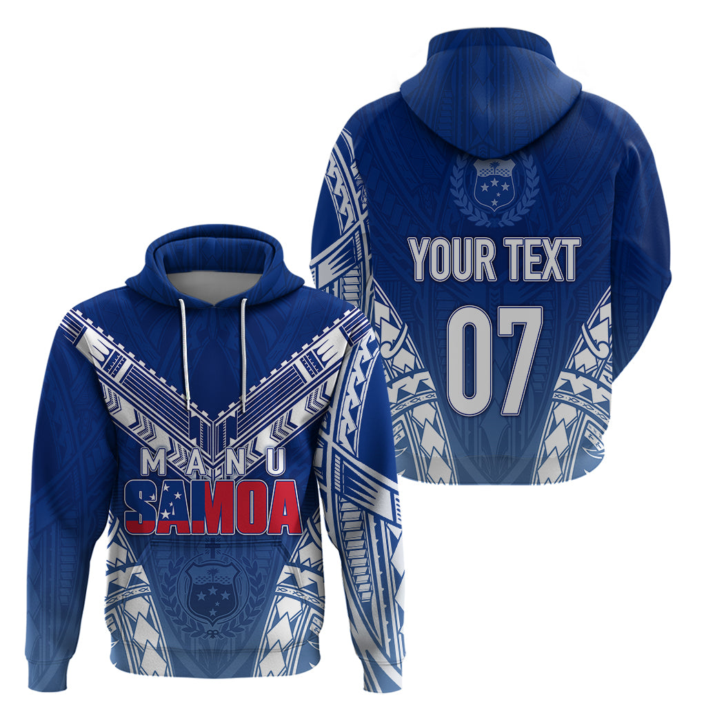 Custom Samoa Rugby Hoodie Manu Samoa Gradient Blue LT7 Pullover Hoodie Blue - Polynesian Pride