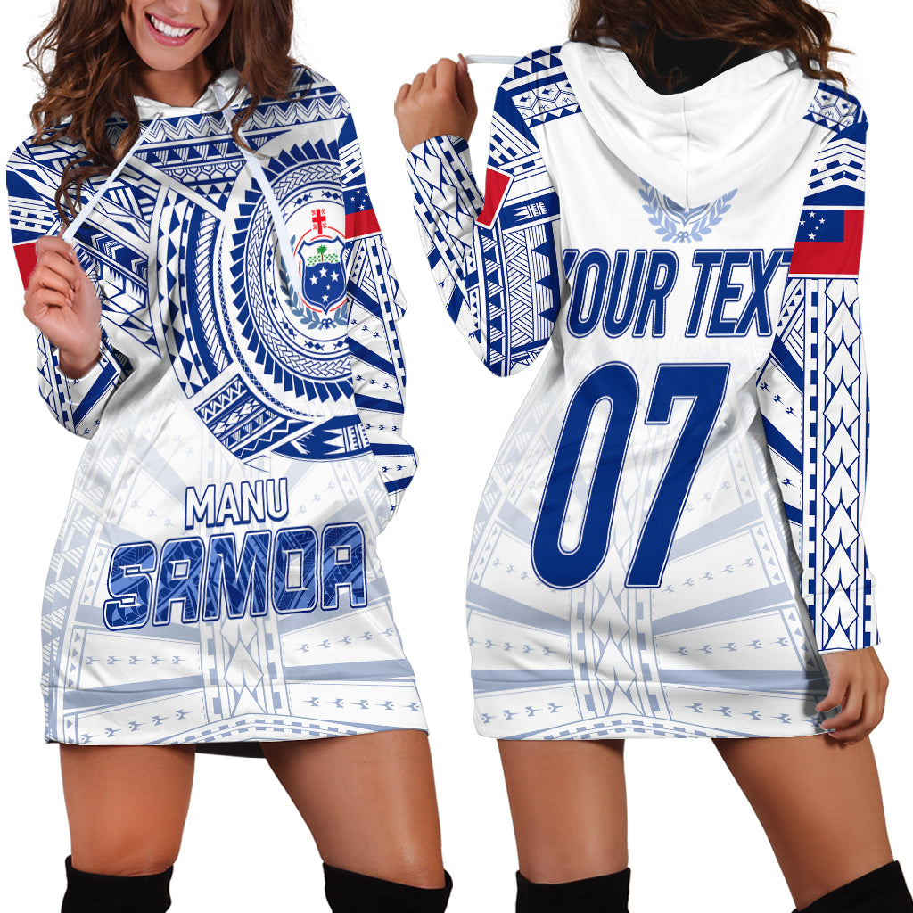 Personalised Samoa Rugby Hoodie Dress Manu Samoa Gradient White LT7 White - Polynesian Pride