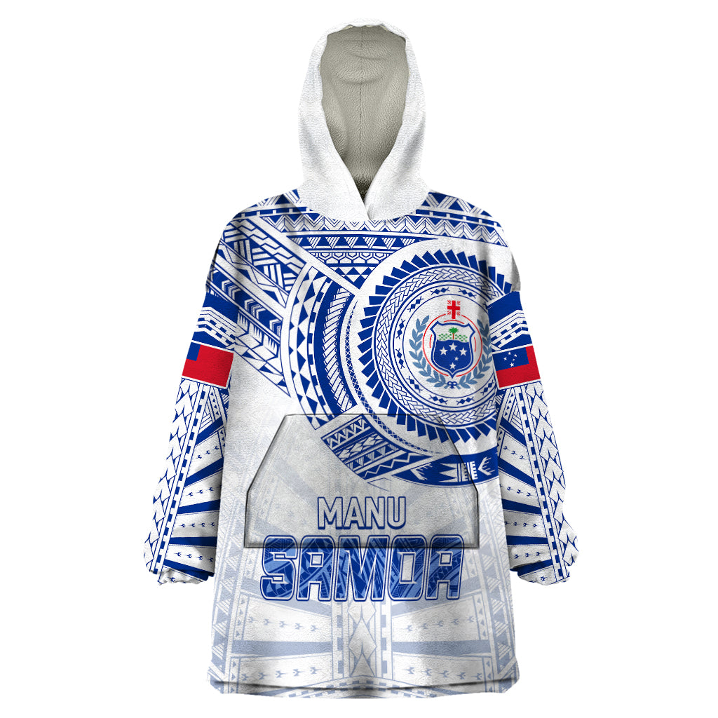 Personalised Samoa Rugby Wearable Blanket Hoodie Manu Samoa Gradient White LT7 One Size White - Polynesian Pride