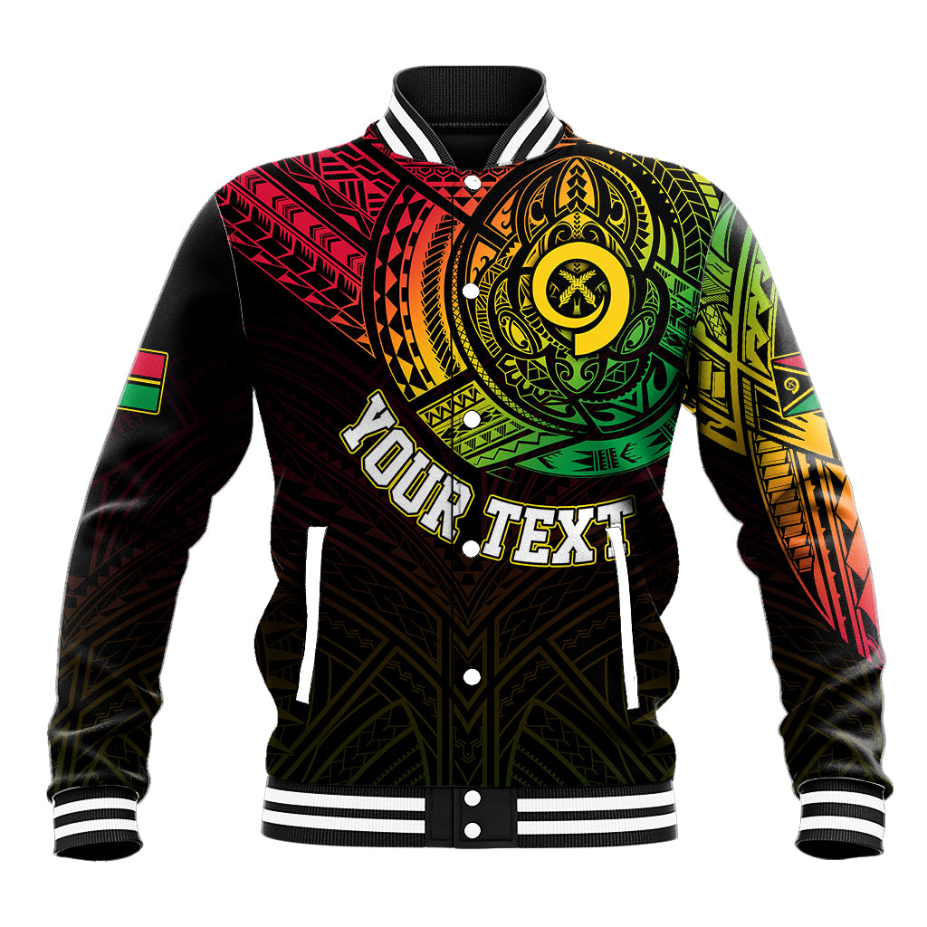 Personalised Vanuatu Baseball Jacket Turtle Chest Tattoo Flag Color LT7 Unisex Black - Polynesian Pride
