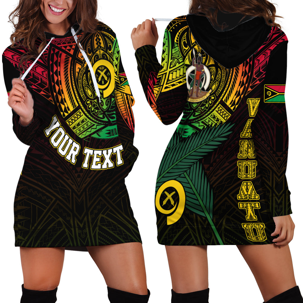 Personalised Vanuatu Hoodie Dress Turtle Chest Tattoo Flag Color LT7 Black - Polynesian Pride