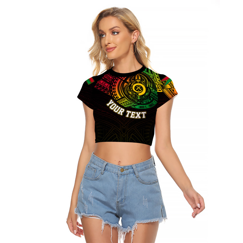Personalised Vanuatu Raglan Cropped T Shirt Turtle Chest Tattoo Flag Color LT7 Female Black - Polynesian Pride