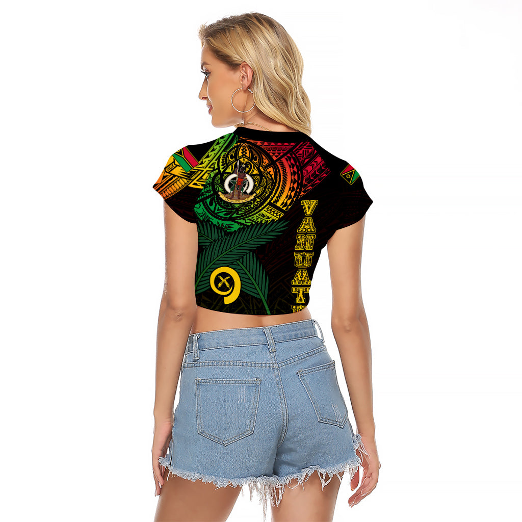 Personalised Vanuatu Raglan Cropped T Shirt Turtle Chest Tattoo Flag Color LT7 - Polynesian Pride
