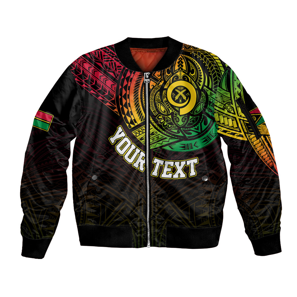 Personalised Vanuatu Sleeve Zip Bomber Jacket Turtle Chest Tattoo Flag Color LT7 Unisex Black - Polynesian Pride