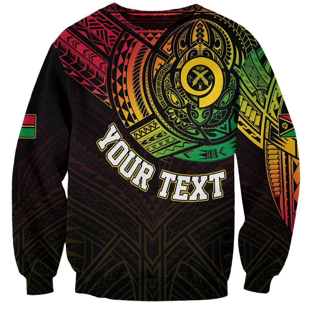 Personalised Vanuatu Sweatshirt Turtle Chest Tattoo Flag Color LT7 Unisex Black - Polynesian Pride