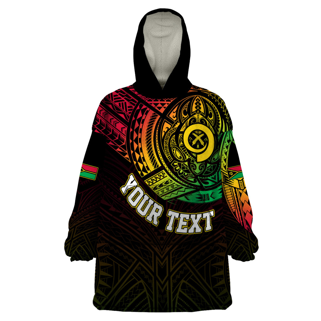 Personalised Vanuatu Wearable Blanket Hoodie Turtle Chest Tattoo Flag Color LT7 One Size Black - Polynesian Pride