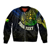 Personalised Vanuatu Sleeve Zip Bomber Jacket Turtle Chest Tattoo Flag Color - Malampa LT7 Unisex Black - Polynesian Pride
