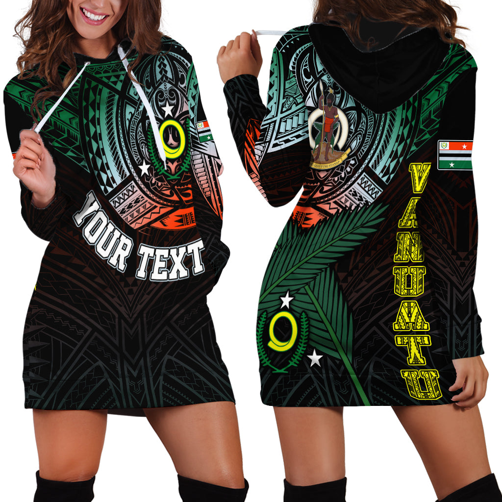 Personalised Vanuatu Hoodie Dress Turtle Chest Tattoo Flag Color - Penama LT7 Black - Polynesian Pride