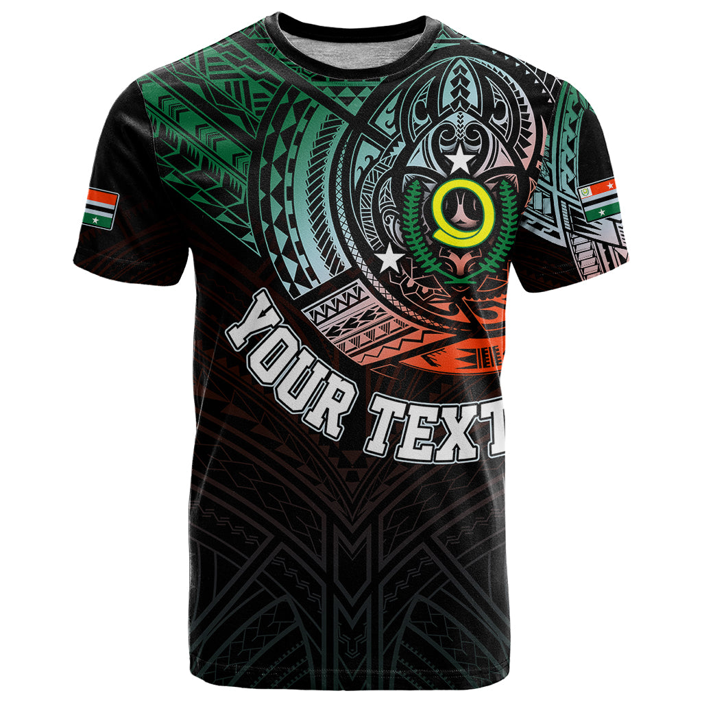 Custom Vanuatu T Shirt Turtle Chest Tattoo Flag Color Penama LT7 Black - Polynesian Pride