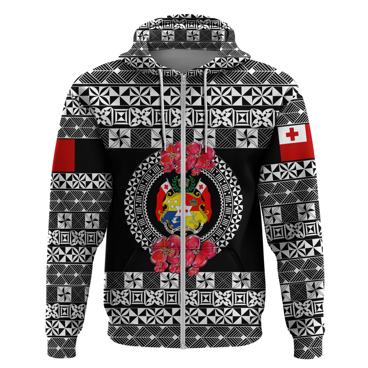 Custom Tonga Hoodie Emancipation Day Simple Ngatu Heilala Flower Black LT8 - Polynesian Pride