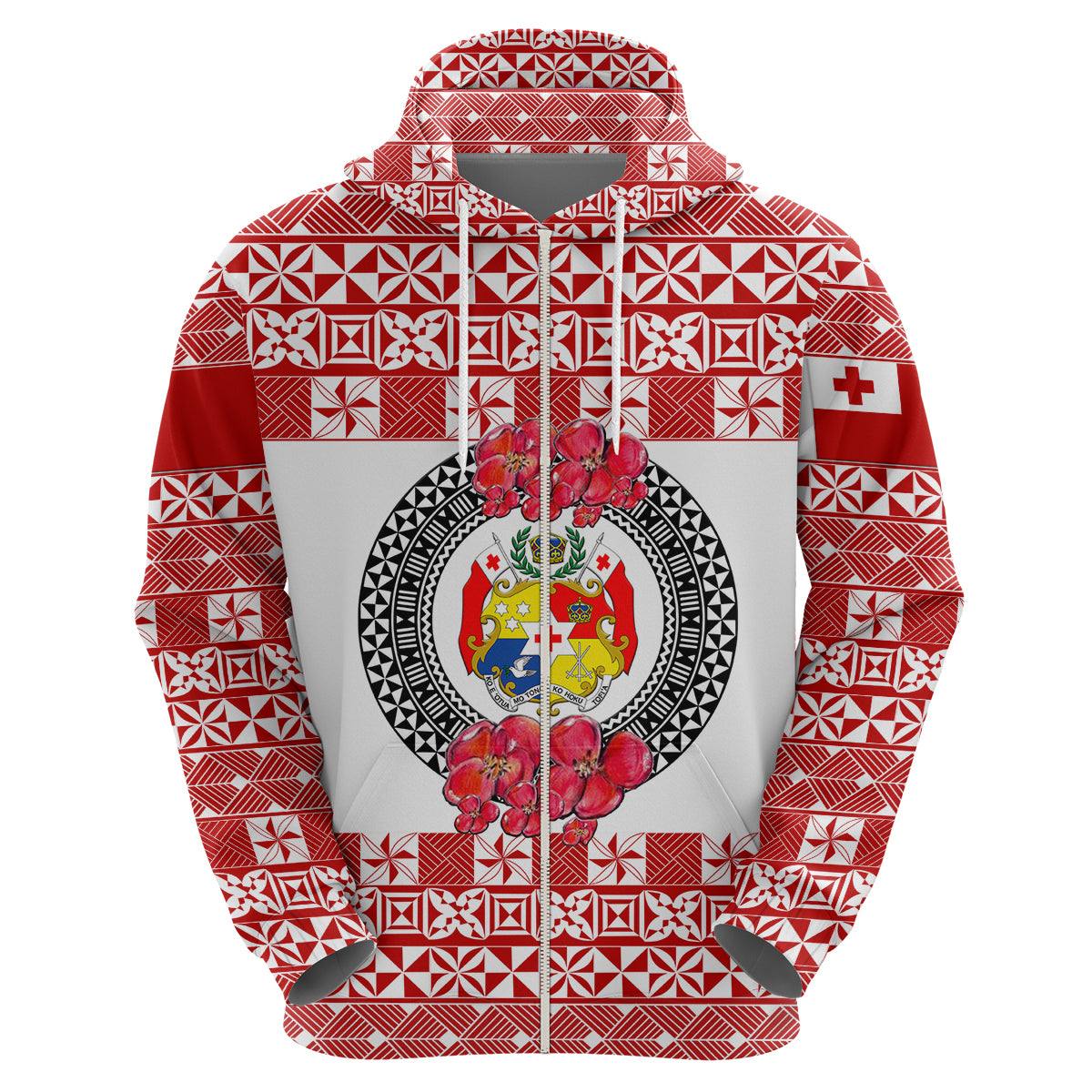 Custom Tonga Hoodie Emancipation Day Simple Ngatu Heilala Flower White Red LT8 - Polynesian Pride
