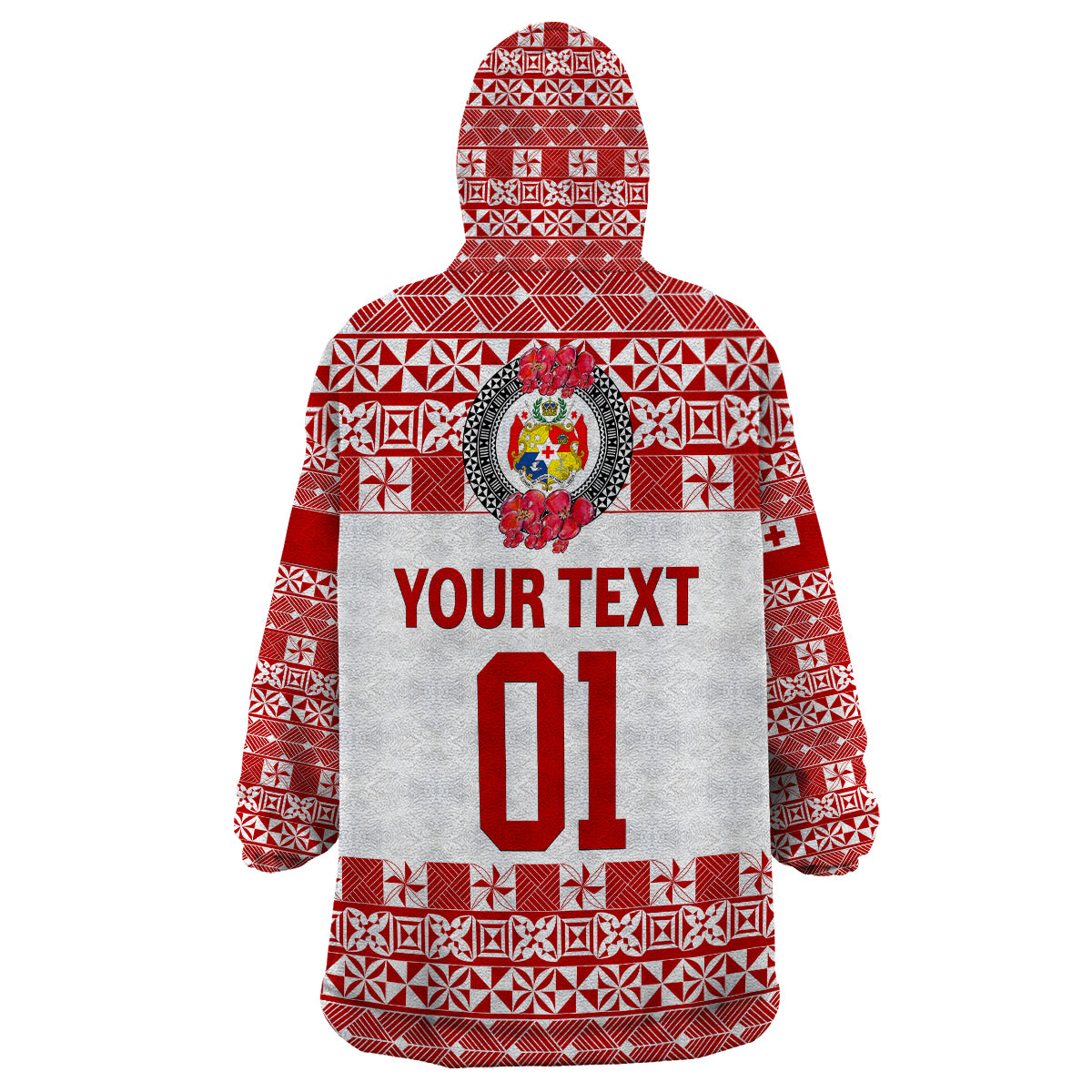 (Custom Personalised) Tonga Emancipation Day Wearable Blanket Hoodie Independence Day - Simple Ngatu Heilala Flower - White Red LT8 - Polynesian Pride