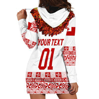(Custom Personalised) Tonga Emancipation Day Hoodie Dress Independence Day - Fancy Kahoa Heilala Flower - White Red LT8 - Polynesian Pride