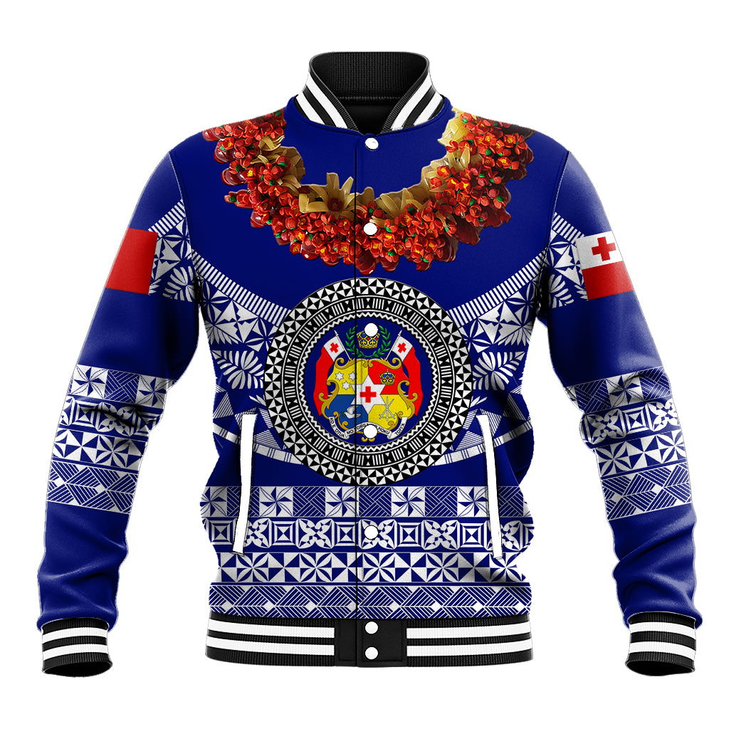 (Custom Personalised) Tonga Emancipation Day Baseball Jacket Independence Day - Fancy Kahoa Heilala Flower - Blue LT8 Unisex Blue - Polynesian Pride
