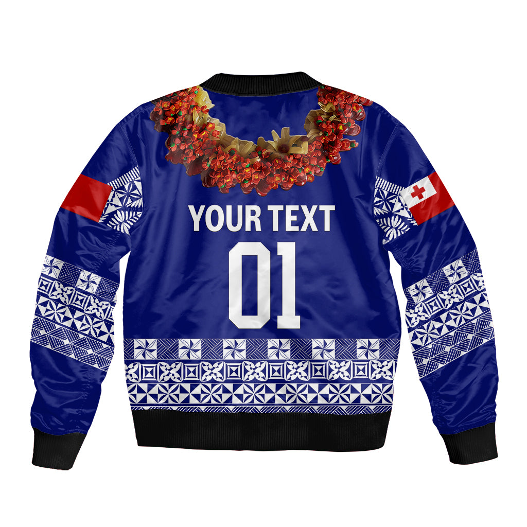(Custom Personalised) Tonga Emancipation Day Bomber Jacket Independence Day - Fancy Kahoa Heilala Flower - Blue LT8 - Polynesian Pride