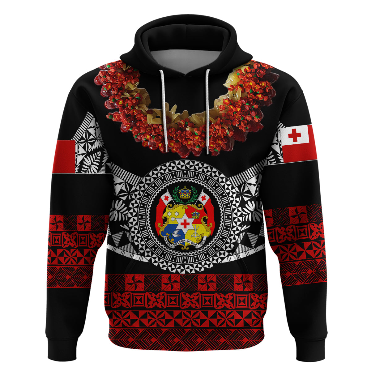 Custom Tonga Hoodie Emancipation Day Fancy Kahoa Heilala Flower Black Red LT8 - Polynesian Pride