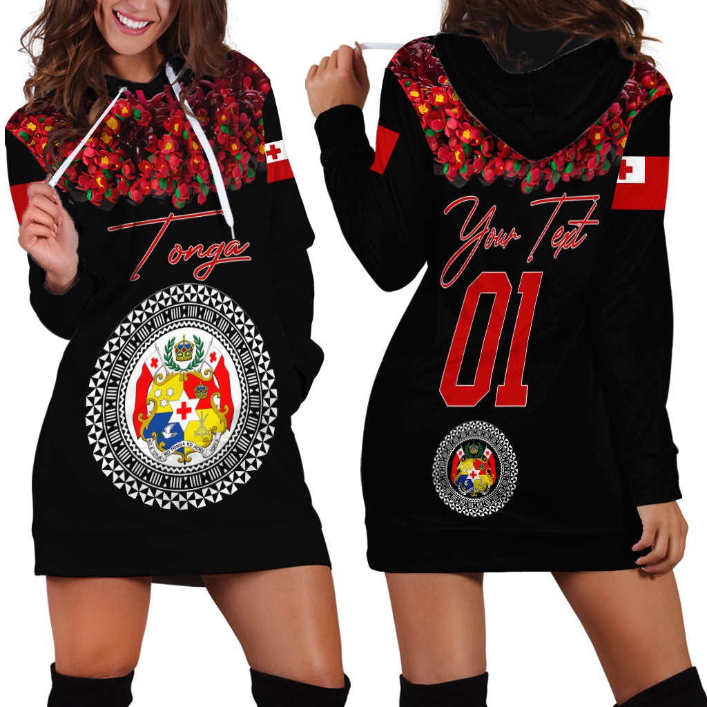 (Custom Personalised) Tonga Emancipation Day Hoodie Dress Independence Day - Unique Kahoa Heilala Flower - Black LT8 Black - Polynesian Pride