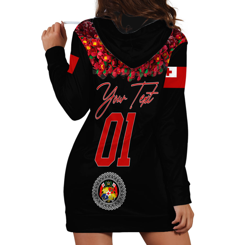 (Custom Personalised) Tonga Emancipation Day Hoodie Dress Independence Day - Unique Kahoa Heilala Flower - Black LT8 - Polynesian Pride