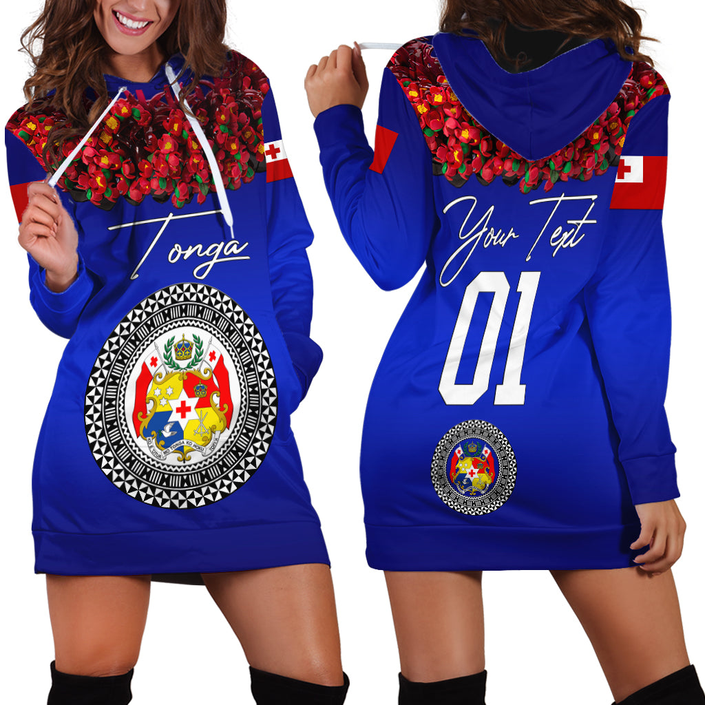 (Custom Personalised) Tonga Emancipation Day Hoodie Dress Independence Day - Unique Kahoa Heilala Flower - Blue LT8 Blue - Polynesian Pride