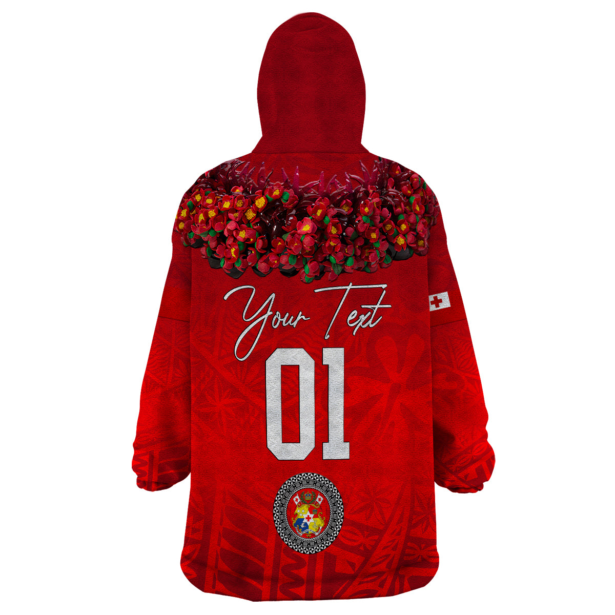 (Custom Personalised) Tonga Emancipation Day Wearable Blanket Hoodie Independence Day - Kupesi Kahoa Heilala Flower - Red LT8 - Polynesian Pride