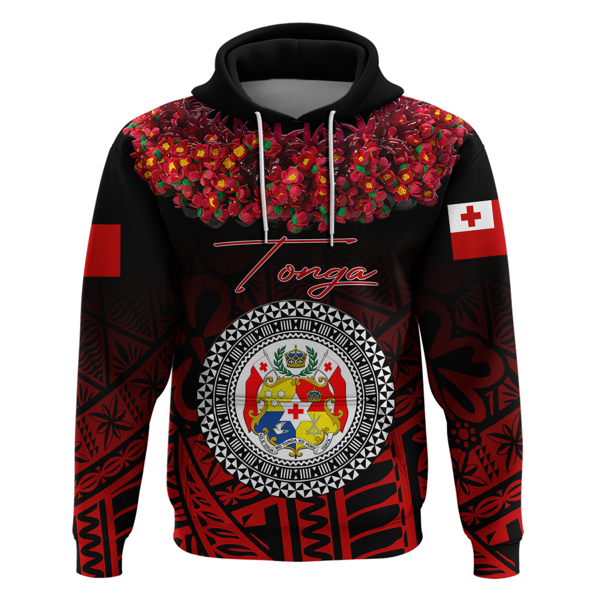 Custom Tonga Hoodie Emancipation Day Kupesi Kahoa Heilala Flower Black LT8 - Polynesian Pride