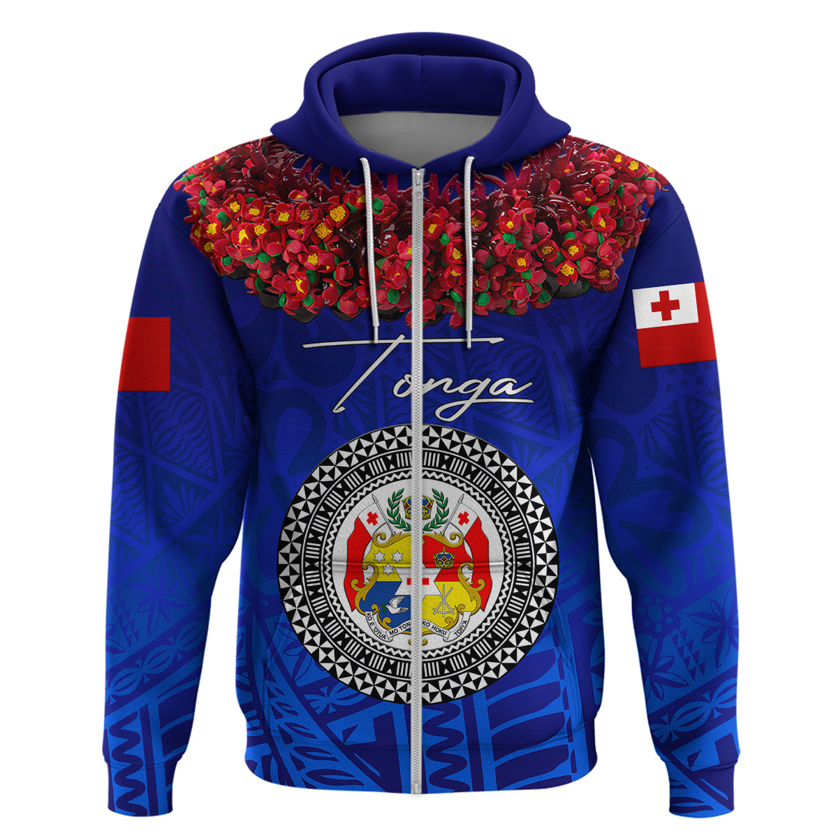 Custom Tonga Hoodie Emancipation Day Kupesi Kahoa Heilala Flower Blue LT8 - Polynesian Pride